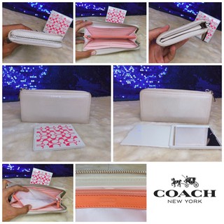 👝: COACH Beige Leather Long Wallet &amp; COACH Pocket mirror แท้💯%