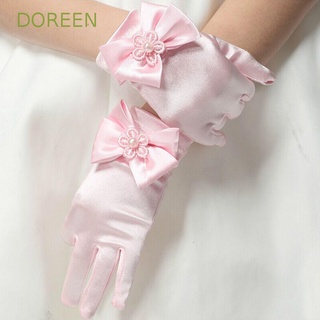 Doreen ถุงมือผ้าไหม และผ้าซาติน แบบยืดหยุ่น ประดับโบว์ สําหรับงานแต่งงาน ปาร์ตี้เด็ก 1 คู่