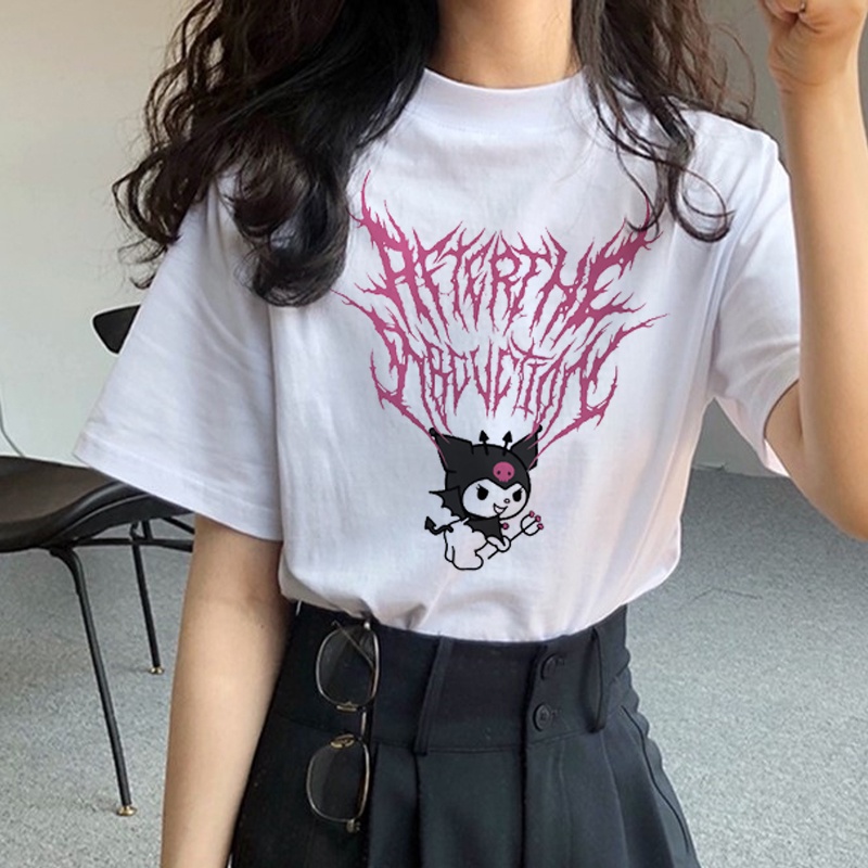 เสื้อยืด-พิมพ์ลายการ์ตูน-sanrio-kuromi-melody-น่ารัก-แฟชั่นฤดูร้อน-สําหรับผู้หญิง