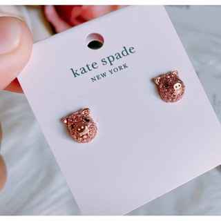 🎀 ส่งฟรี ต่างหู Kate Spade รูปหมู คริสตัลสีชมพู แบบแป้น มาพร้อมถุงผ้า O0RU3095