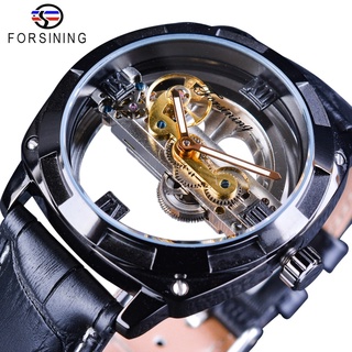 Forsining Official Exclusive Sale Double Side Transparent Military Mens Steampunk Leather Top Brand Luxury Automatic Spo