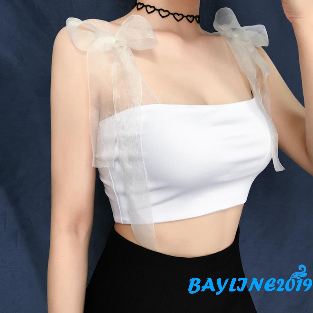 ay-women-เสื้อแฟชั่นสตรี-ครอปสายเดี่ยว-ผ้าลูกไม้-แบบลําลอง