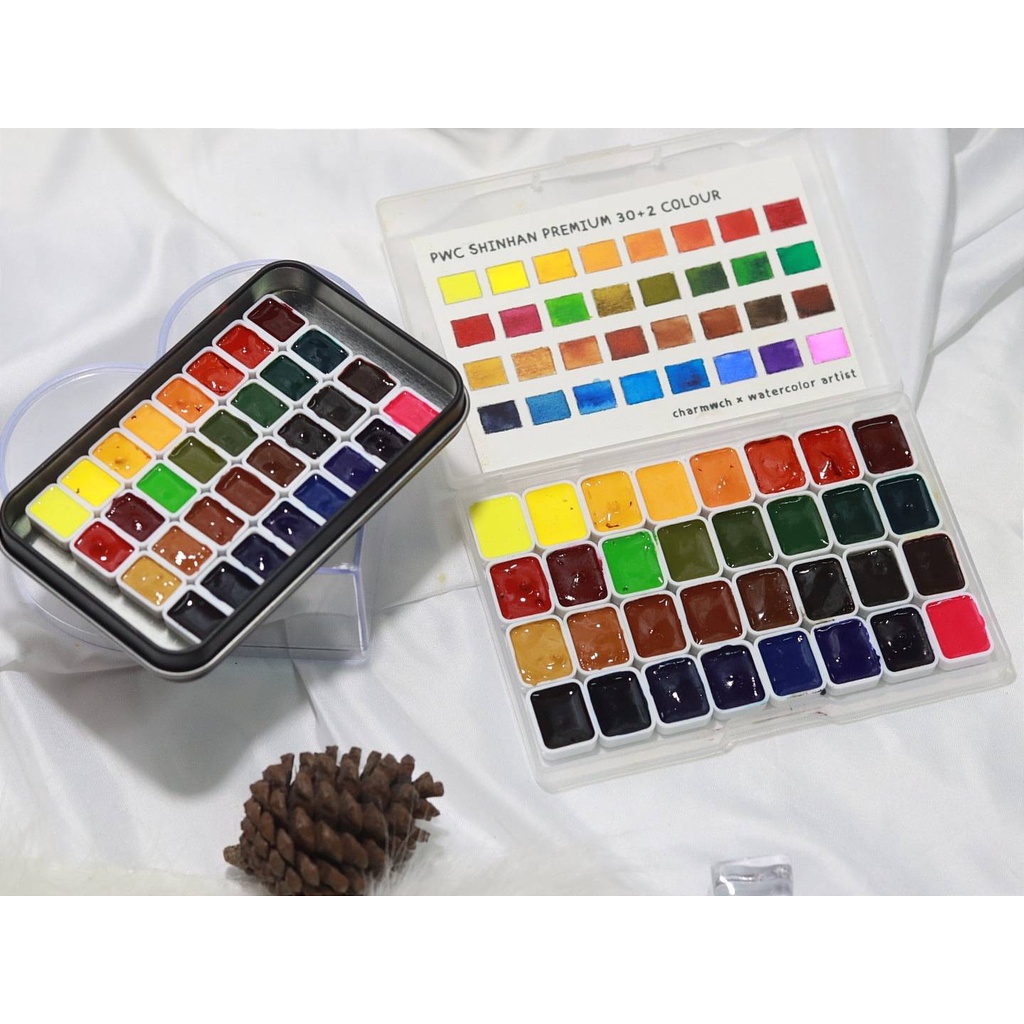 สีน้ำตลับ Pwc shinhan premium แบ่งแพน 30+2 สี เกรด artist | Shopee Thailand