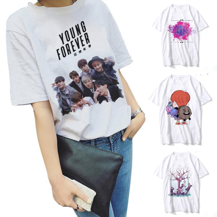 【🔥🔥】เสื้อยืดแขนสั้น พิมพ์ลายการ์ตูนศิลปิน  BTS เสื้อแฟชั่นผู้หญิง