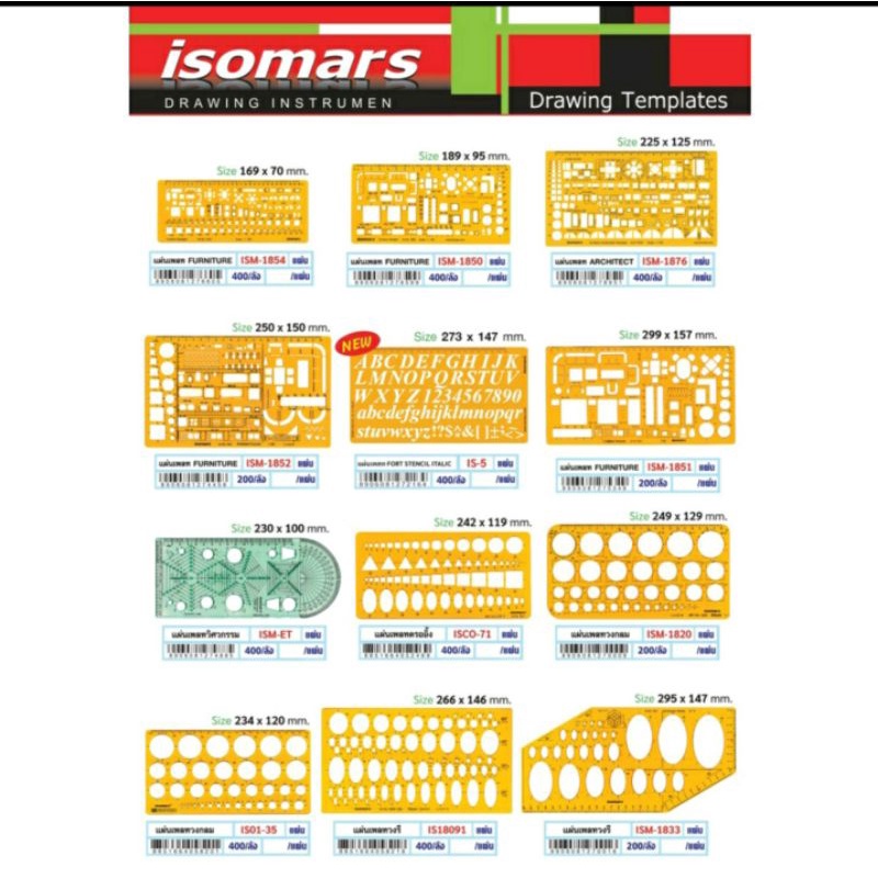 เทมเพลท-แผ่นเพลท-สำหรับงานเขียนแบบ-รูปทรงต่างๆ-isomars