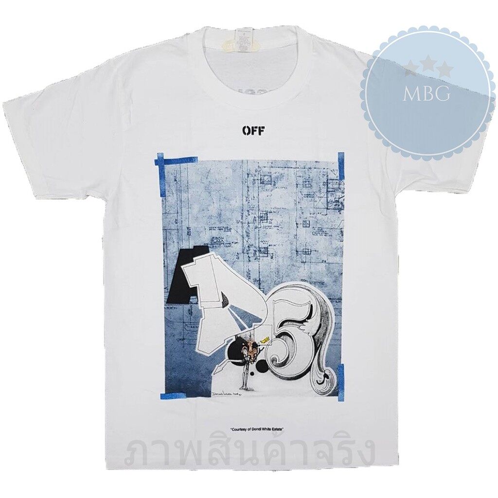 เสื้อยืด-คอกลม-แขนสั้น-แฟชั่น-ออฟไวท์-off-white-impressionism-arrow-ลูกศร-ลายพิมพ์เขียว