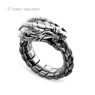 flowersqueen เครื่องประดับแหวนแฟชั่นผู้ชายรูปมังกรสไตล์วินเทจ