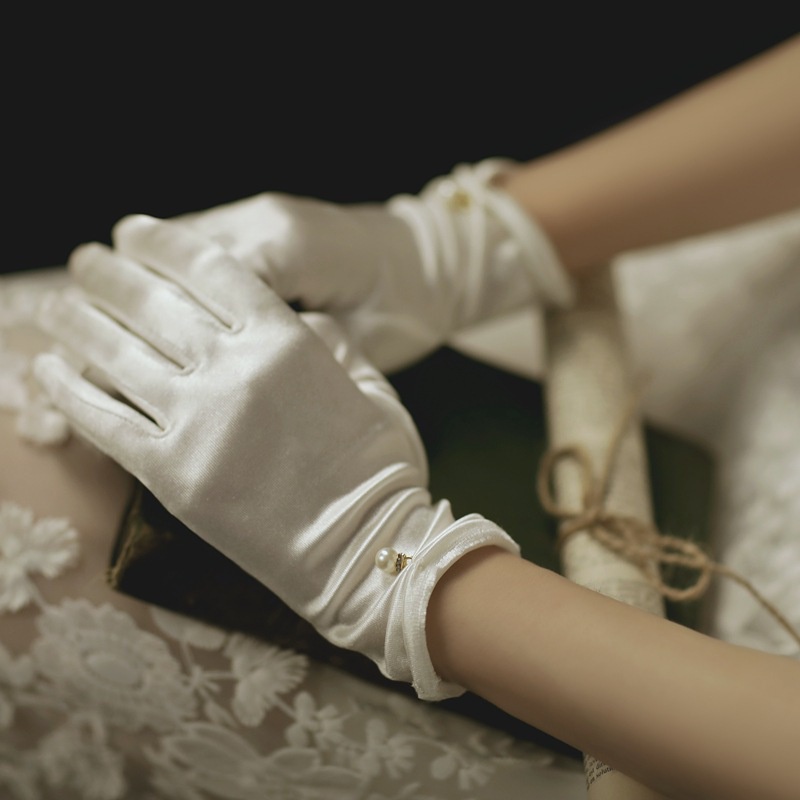 ถุงมือกันแดด-ผ้าซาติน-สีขาว-ประดับมุก-แบบเรียบง่าย-สําหรับเจ้าสาว-งานแต่งงาน-hs531