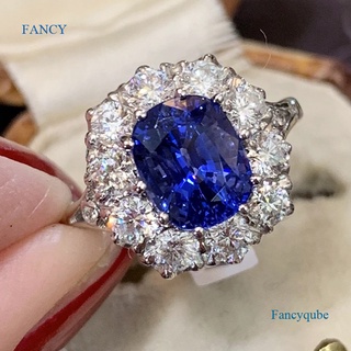Fancy แหวนเงิน ประดับเพทาย สีฟ้าเข้ม คุณภาพสูง หรูหรา เครื่องประดับ สําหรับผู้หญิง ครบรอบ ปาร์ตี้