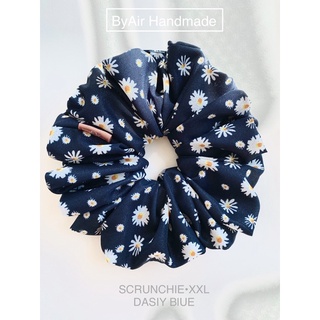 ยางรัดผมโดนัท ขนาดใหญ่พิเศษ XXL / ขนาดปกติ L SCRUNCHIE*DASIY Blue ผ้าชีฟองหนาเคลือบกลิตเตอร์ งาน HANDMADE