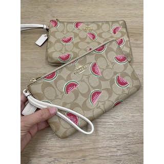 กระเป๋าคล้องมือสองซิป 2L COACH 3121 DOUBLE ZIP WALLLET IN SIGNATURE CANVAS WITH WATERMELON PRINT ลายซีสีครีม ลายแตงโม