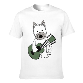 T-shirt  เสื้อยืด พิมพ์ลาย Cairn Terrier Playing Guitar แฟชั่นสําหรับผู้ชายS-5XL