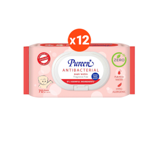 โปรโมชั่น : เพียวรีน เบบี้ไวพส์ สูตรไฮจีน 70 แผ่น ลังละ 12 ห่อ แอนตี้แบคทีเรียล