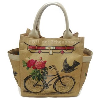 กระเป๋าถือ กระเป๋าผ้าไหม สไตล์วินเทจ (Vintage) หูหิ้ว ลายจักรยาน Bicycle พร้อมส่ง