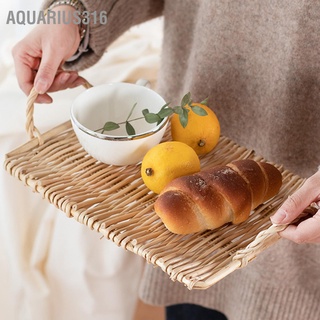 Aquarius316 ถาดหวายสาน แบบมือถือ พร้อมที่จับ สําหรับเสิร์ฟอาหารเช้า ผลไม้ ขนมปัง