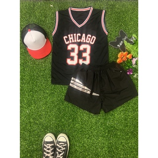 NBA เสื้อกล้ามบาสเกตบอล เสื้อกล้าม NBA เสื้อกล้ามสกรีนลาย Chicago 33 BULLS  23 พร้อมกางเกงขาสั้นแถบ เอวฟรีไซส์