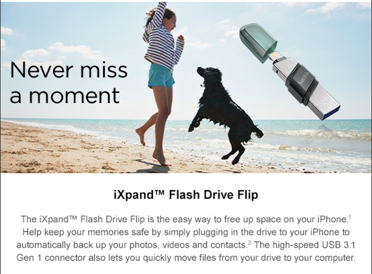 ภาพประกอบของ SanDisk iXpand Flash Drive Flip 128GB (SDIX90N-128G-GN6NE) แฟลชไดร์ฟใช้สำหรับ iPhone และ iPad