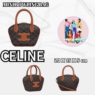 CELINE/CELINEมินิโลโก้พิมพ์กระเป๋าโบว์ลิ่งหนังวัว