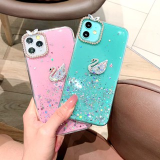 OPPO A53 A93 A52 A94 A92 A31 A91 A9 A5 2020 Reno2 F Reno3 Pro A3S F11 F9 F5 Bling 3D Swan Camera Protection Soft TPU Phone Case
