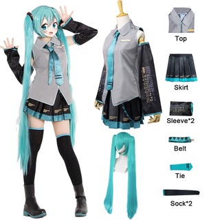 ภาพขนาดย่อของสินค้าVocaloid Miku Cosplay Wig Costume Japan Midi Dress Beginner Future Miku Cosplay Female Halloween Women's Costume Men size