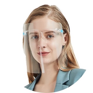 Faceshield หน้ากากคลุมหน้า แบบแผ่นใสติดขาแว่น ช่วยป้องกันละอองฝอย เหมาะสำหรับใช้คู่กับหน้ากากอนามัย