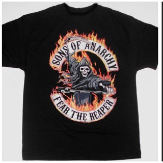 เสื้อยืดสีขาวเสื้อยืดลายกราฟฟิก Anarchy Sons Of Fear The Reaper FlameS-4XL