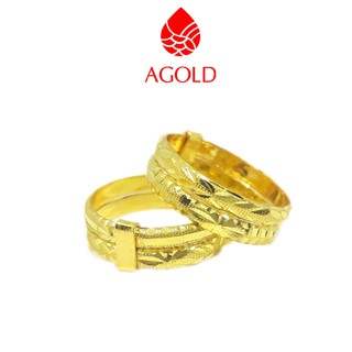 AGOLD แหวนทองแท้ ลายแหวนคู่ แกะลาย หนักครึ่งสลึง ทองคำแท้ 96.5