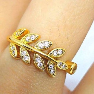 แหวนใบมะกอกนำโชค แหวนผู้หญิง แหวนแห่งชัยชนะ แหวนสีทอง ความโชคดี ปรับขนาดได้ # ทอง
