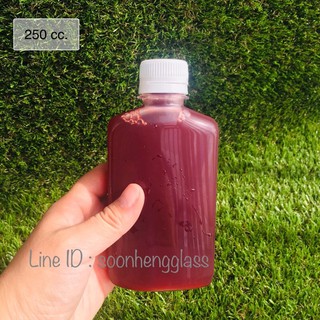 (20 ใบ) ขวดแบนกั๊กพลาสติก 250 cc พร้อมฝาบิดขาด