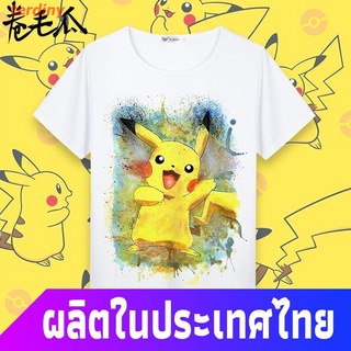 น่ารักคนอ้วนterdiny โปเกมอนเสื้อยืดถักฤดูร้อน อะนิเมะแขนสั้นแขนสั้นลายการ์ตูนPikachu อนิเมะ เสื้อยืดแขนสั้นคู่รัก Pokemo