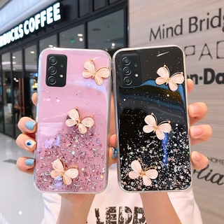 Samsung Galaxy M02 A02 A02s A52 A72 A32 5G 4G 2021 เคส Glitter Casing Phone Case Star Sequins Three Dimensional Butterfly Protective Case เคสโทรศัพท TPU Soft Cover