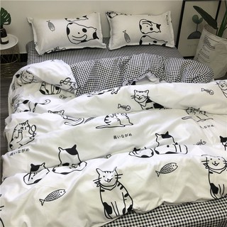 ชุดเครื่องนอน 4 ชิ้นลูกแมวการ์ตูนเกาหลีน่ารักหอพักสามชิ้น 1.5- สี่ชิ้นชุดผ้าปูที่นอน + ปลอกผ้านวม + ปลอกหมอน