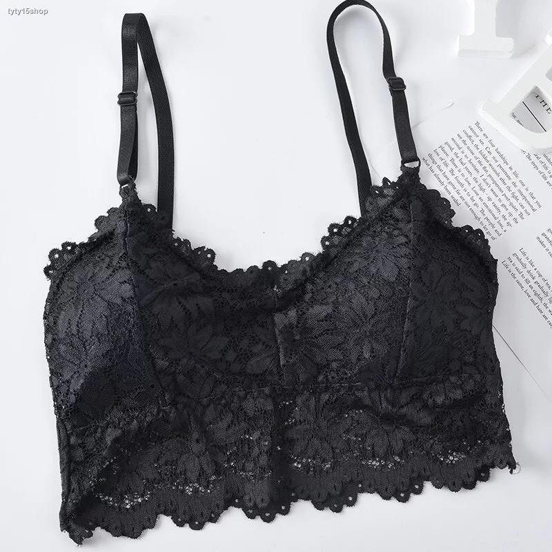 จัดส่งทันที-bra-029-สายเดี่ยวลูกไม้-ฟองน้ำถอดได้