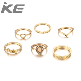 Ring Set Letters Set of Colored Gemstones Heart Rings Six Piece Set for Women for girls for w
