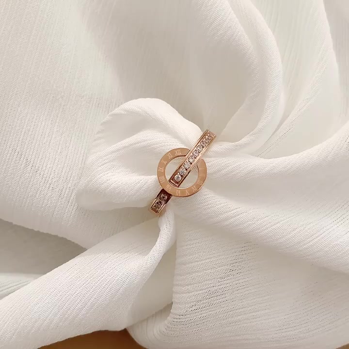 เครื่องประดับ-แหวนหมั้น-เหล็กไทเทเนียม-ประดับเพชรคริสตัล-สีโรสโกลด์-แบบเรียบง่าย-แฟชั่นสไตล์เกาหลี-สําหรับผู้หญิง