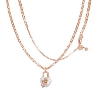 A.CEMI Heart Lock Pearl Necklace สร้อยคอมุกแท้ สร้อยคอเงินแท้ ชุบทอง 18K โรสโกลว์