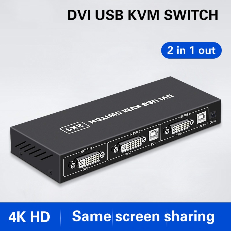 2 × 1 Dvi Usb Kvm Switch Dvi Kvm สวิทช์ 2 In 1 Out 4K แป้นพิมพ์ Usb และ