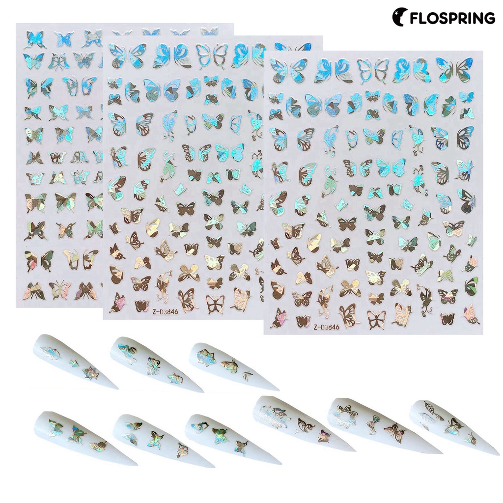 flospring-สติกเกอร์โฮโลแกรม-ลายผีเสื้อ-สะดุดตา-สําหรับตกแต่งเล็บ