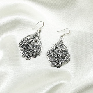 DSP ต่างหูเงินแท้ลายนกยูง ตุ้มหูเงินแท้ลายสัตว์ ต่างหูเงินแท้ 925 : DSP 925 Sterling Silver Earing [ESPC0326W]