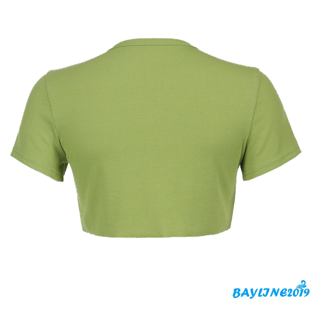 bay-women-s-button-down-crop-tops-sexy-v-neck-short-sleeve-floral-print-rib-knit-t-shirts