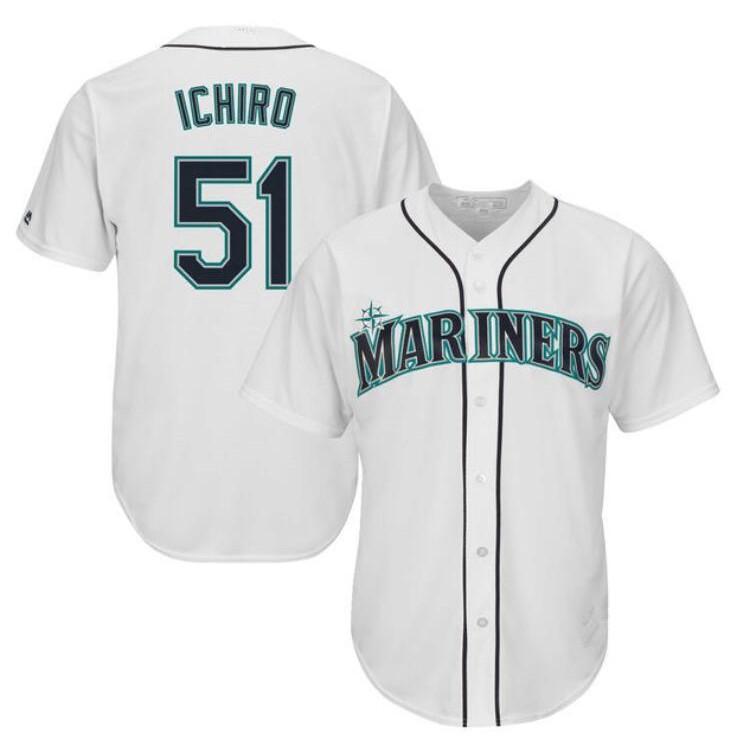 เสื้อกีฬาเบสบอล-ลายทีม-seattle-mariners-51-ichiro-suzuki-สีเขียว-สีขาว-สีเทา-สีน้ําเงิน-สําหรับผู้ชาย