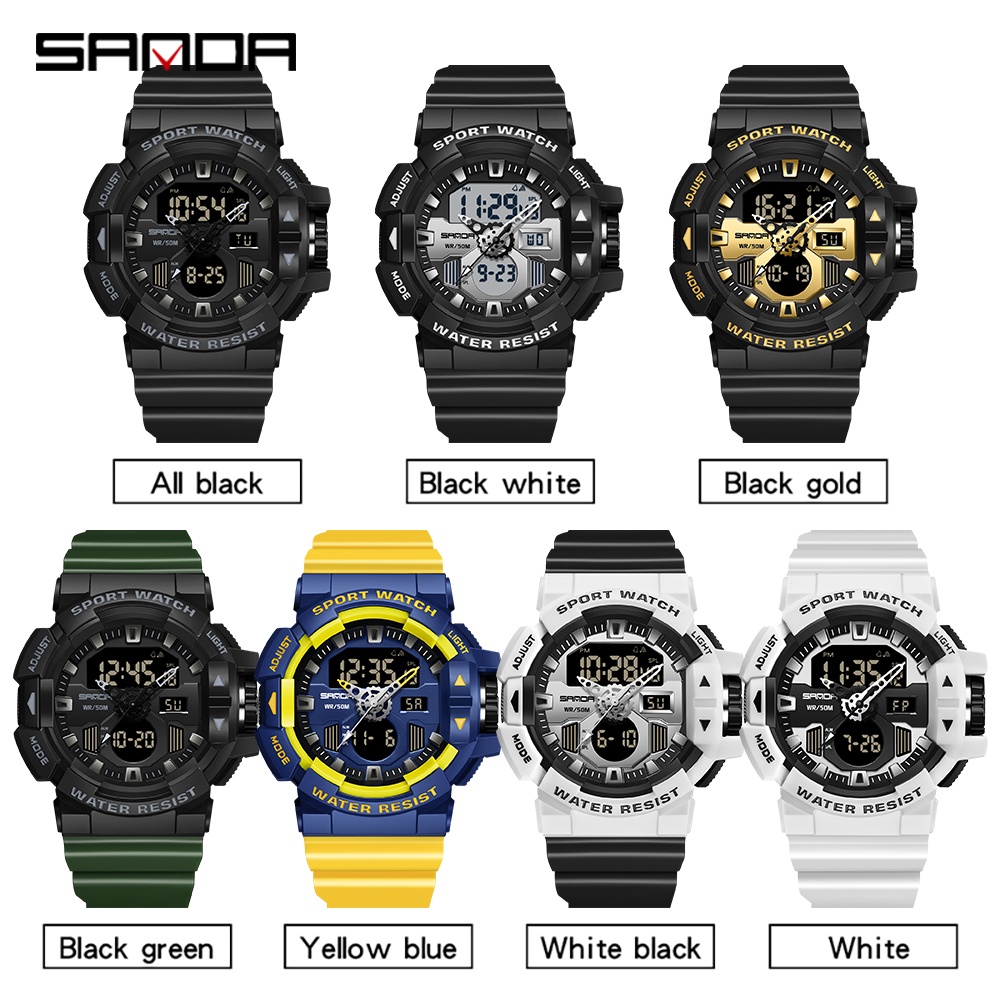 ภาพสินค้าSANDA แบรนด์ชั้นนำหรูหราผู้ชายแฟชั่นนาฬิกาสปอร์ตกันน้ำ Chronograph จอแสดงผล LED ผู้ชายนาฬิกาดิจิตอล จากร้าน cowerr.th บน Shopee ภาพที่ 8