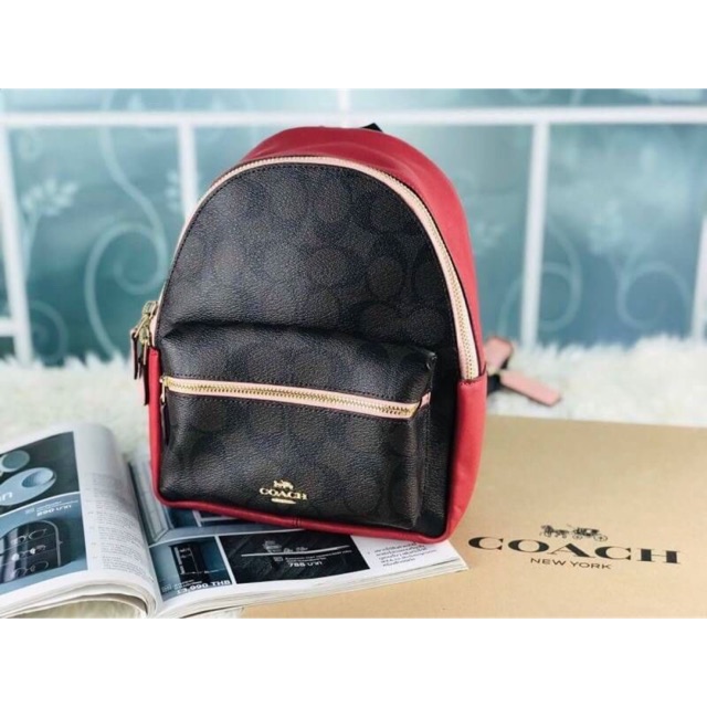 MINI CHARLIE BACKPACK IN COLORBLOCK SIGNATURE CANVAS COACH F68094 BROWN BLACK PINK MULTI IMITATION GOLD Shopee Thailand
