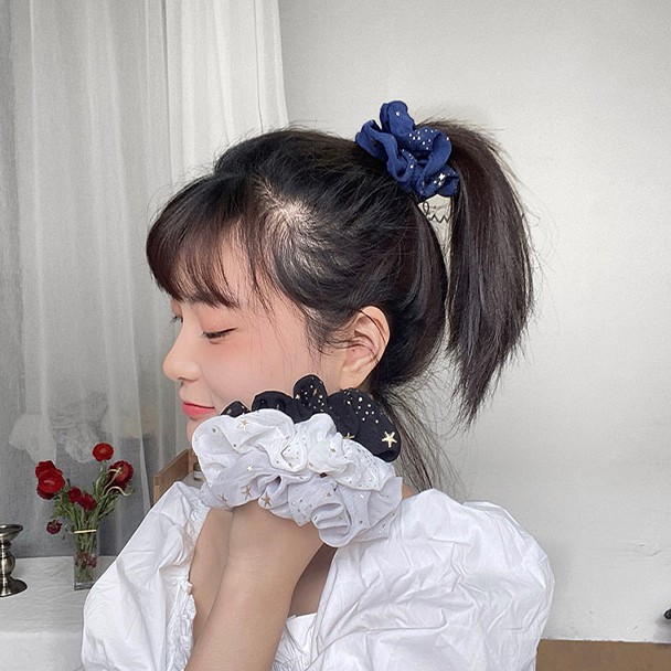 ยางรัดผมหางม้า-ผ้าชีฟอง-แบบยืดหยุ่น-ลายดาว-หรูหรา-สําหรับผู้หญิง