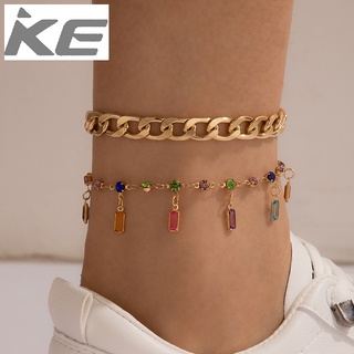 foot ornaments Colored diamond tassel double-anklet Heavy metal chain multi-anklet for girls
