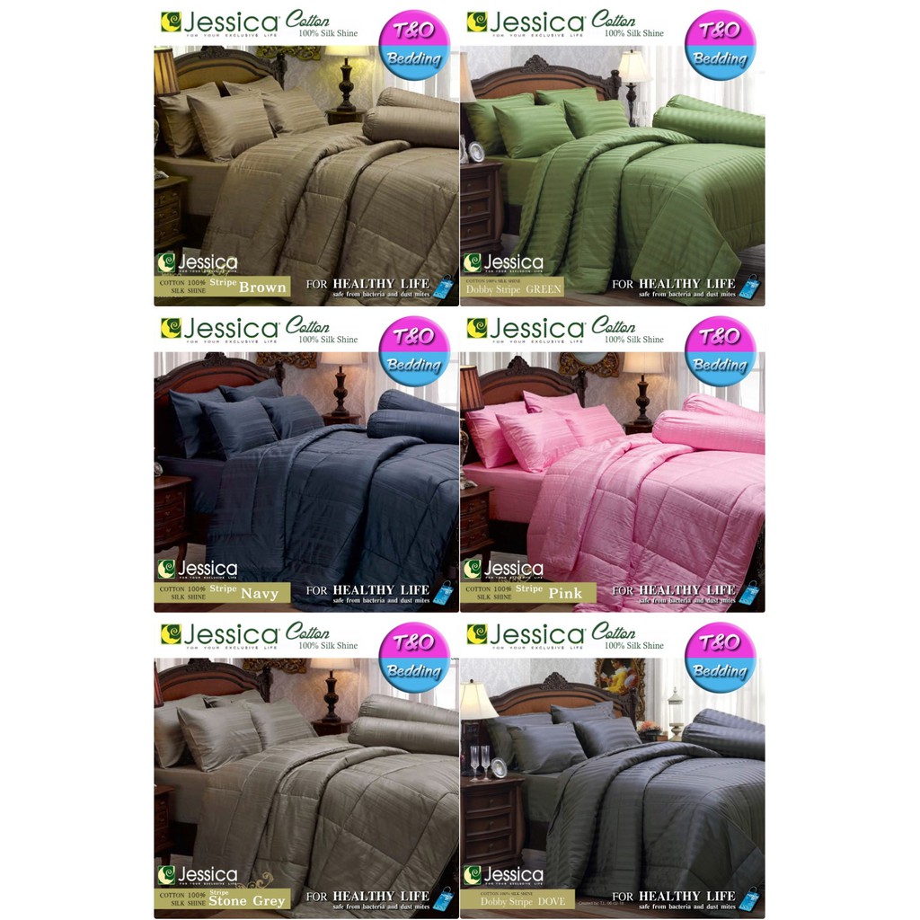 ภาพหน้าปกสินค้าJessica Cotton100% ชุดผ้าปู+ผ้านวม ลายริ้ว Dove Navy Stonegrey Pink Green Brown