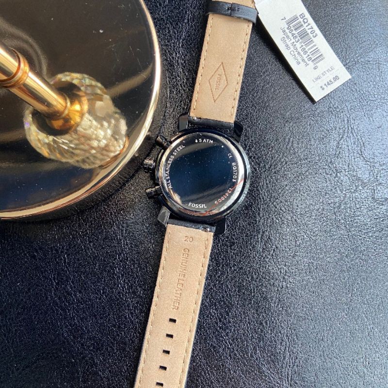 สด-ผ่อน-ส่งฟรี-นาฬิกา-สายหนัง-สีดำ-fossil-bq1703-mens-blue-leather-strap-blue-dial-chronograph-watch