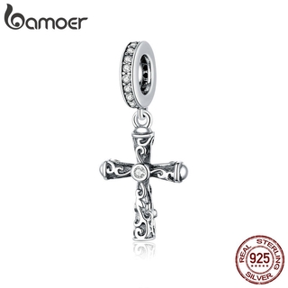 bamoer 925 Sterling Silver Vintage Cross Pendant Charm for Original Snake Bracelet or Neckalce DIY bracelet Accessories BSC313