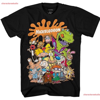 คอลูกเรือเสื้อยืดคอกลมNew Nickelodeon Mens 90s Clic Shirt - Rugrats, Reptar, Ren &amp; Stimpy, And Hey Arnold Vintage T-Shi