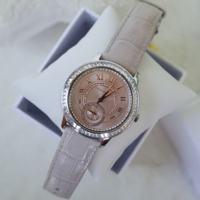 นาฬิกา-michael-kors-madelyn-rose-dial-grey-leather-ladies-watch-mk2446-สายหนัง-สีเทา